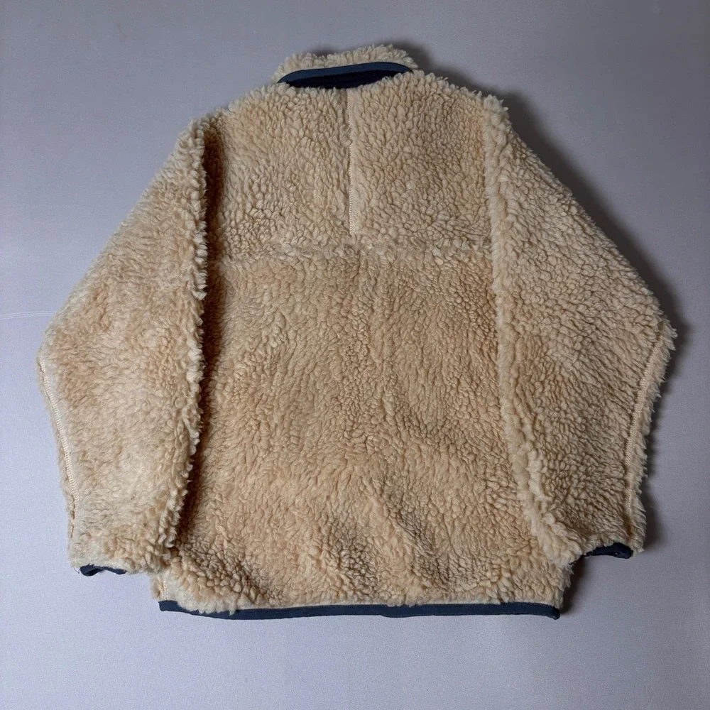 Patagonia Kids Retro-X Fleece Jacket Cream Navy Blue Vintage Made in USA Size 8